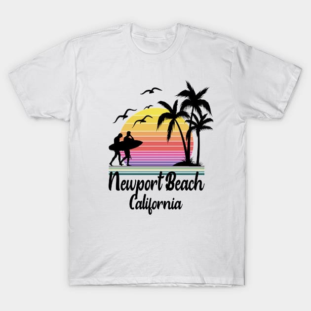 Newport Beach California Seaside Retro Sunset T-Shirt by HomeSpirit